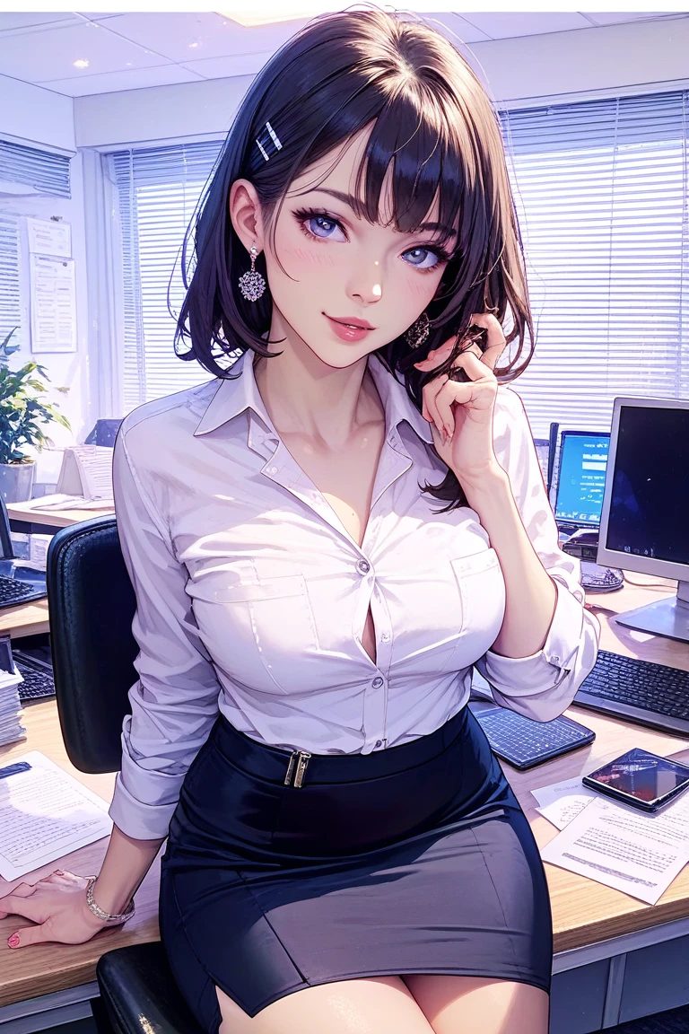 ペイターズで出会ったゆいなちゃんがスーツ姿で微笑むシーン。エロ体験談の実録イメージ画像。