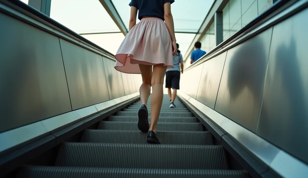 新宿の駅エスカレーターを下から見上げた視線構造とスカートの動きの関係