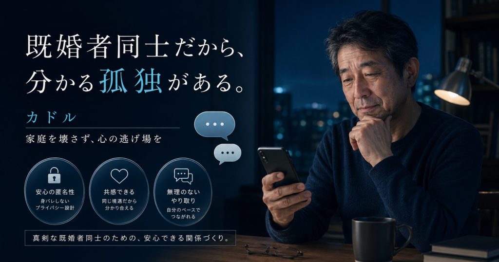 カドルで50代・60代の既婚男性が心の逃げ場や理解者を探すイメージ画像