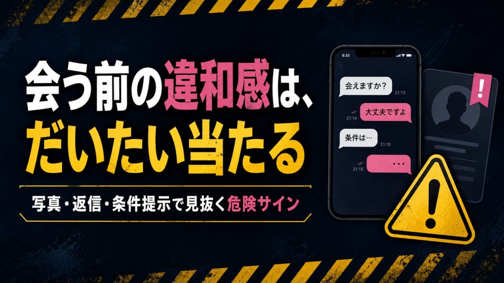 パパ活で会う前の違和感は当たることが多く、写真・返信・条件提示から地雷女子の危険サインを見抜くための見出し画像