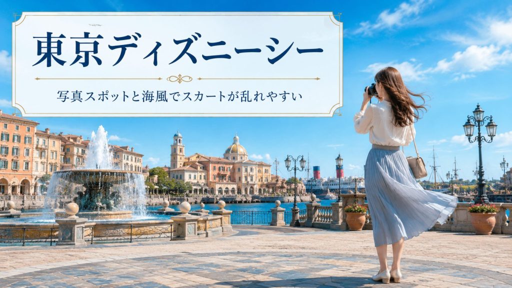 東京ディズニーシーでパンチラやスカートの乱れが起きやすい理由を、海風・写真スポット・屋外広場・長時間移動の構造から解説する見出し画像