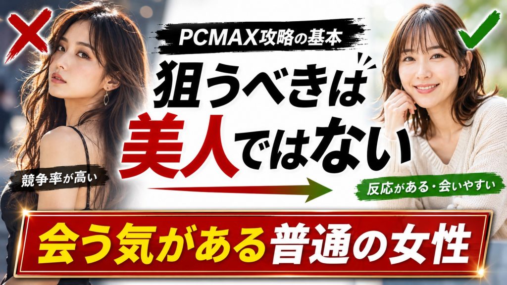 PCMAXで美人ばかりを狙わず、会う気がある普通の女性を見極める中高年男性向け出会い系攻略の見出し画像